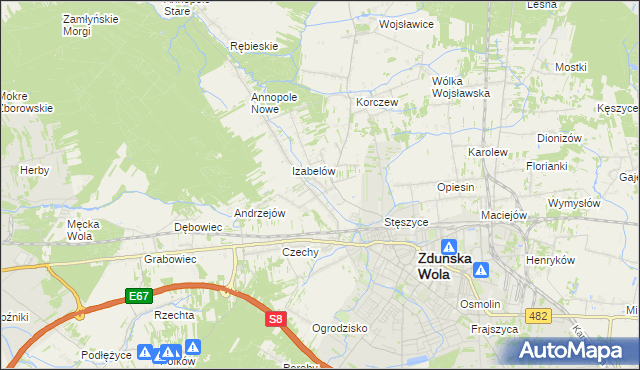 mapa Tymienice gmina Zduńska Wola, Tymienice gmina Zduńska Wola na mapie Targeo