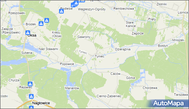 mapa Tyniec gmina Oksa, Tyniec gmina Oksa na mapie Targeo