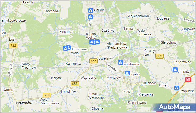 mapa Uwieliny, Uwieliny na mapie Targeo