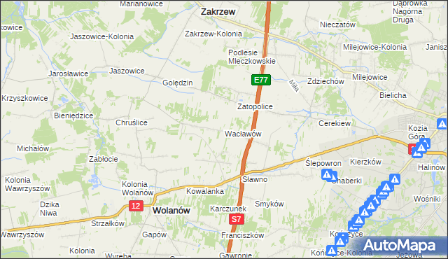mapa Wacławów gmina Wolanów, Wacławów gmina Wolanów na mapie Targeo