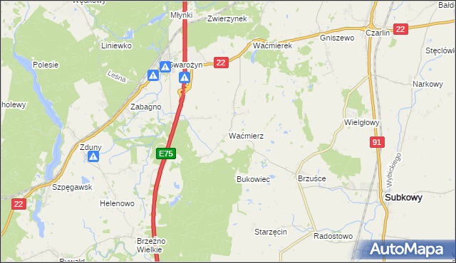 mapa Waćmierz, Waćmierz na mapie Targeo