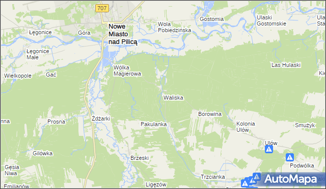 mapa Waliska gmina Nowe Miasto nad Pilicą, Waliska gmina Nowe Miasto nad Pilicą na mapie Targeo