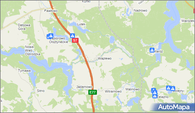mapa Waplewo gmina Olsztynek, Waplewo gmina Olsztynek na mapie Targeo