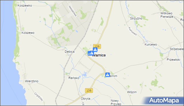 mapa Warnice powiat pyrzycki, Warnice powiat pyrzycki na mapie Targeo