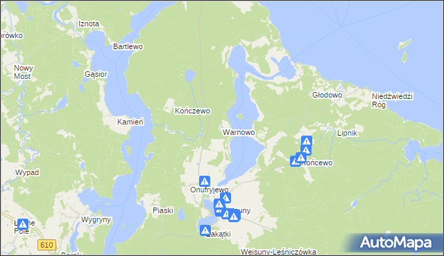 mapa Warnowo gmina Ruciane-Nida, Warnowo gmina Ruciane-Nida na mapie Targeo