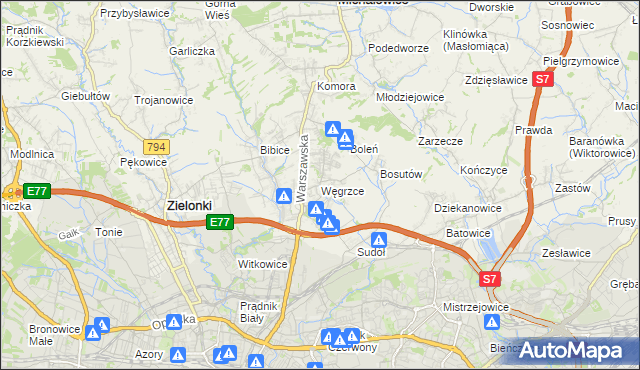 mapa Węgrzce gmina Zielonki, Węgrzce gmina Zielonki na mapie Targeo