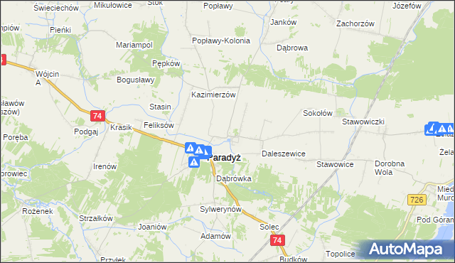 mapa Wielka Wola gmina Paradyż, Wielka Wola gmina Paradyż na mapie Targeo