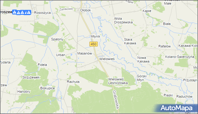 mapa Wielowieś gmina Sieroszewice, Wielowieś gmina Sieroszewice na mapie Targeo