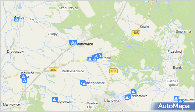 mapa Wierzbie gmina Łambinowice, Wierzbie gmina Łambinowice na mapie Targeo