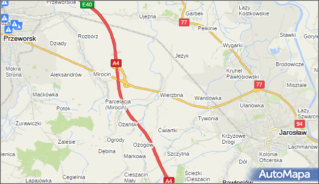 mapa Wierzbna gmina Pawłosiów, Wierzbna gmina Pawłosiów na mapie Targeo