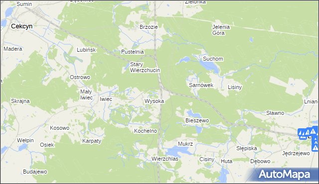 mapa Wierzchucin gmina Cekcyn, Wierzchucin gmina Cekcyn na mapie Targeo