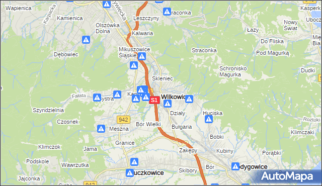 mapa Wilkowice powiat bielski, Wilkowice powiat bielski na mapie Targeo