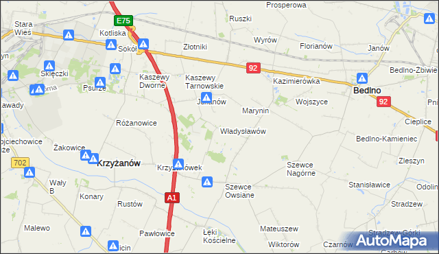 mapa Władysławów gmina Krzyżanów, Władysławów gmina Krzyżanów na mapie Targeo