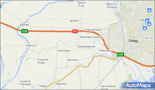 mapa Władysławowo gmina Elbląg, Władysławowo gmina Elbląg na mapie Targeo