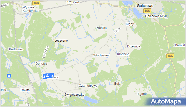 mapa Włodzisław gmina Przybiernów, Włodzisław gmina Przybiernów na mapie Targeo