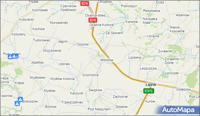mapa Włostów gmina Lipnik, Włostów gmina Lipnik na mapie Targeo