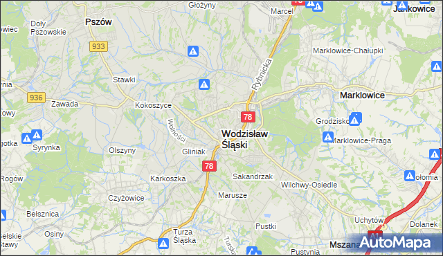 mapa Wodzisławia Śląskiego, Wodzisław Śląski na mapie Targeo