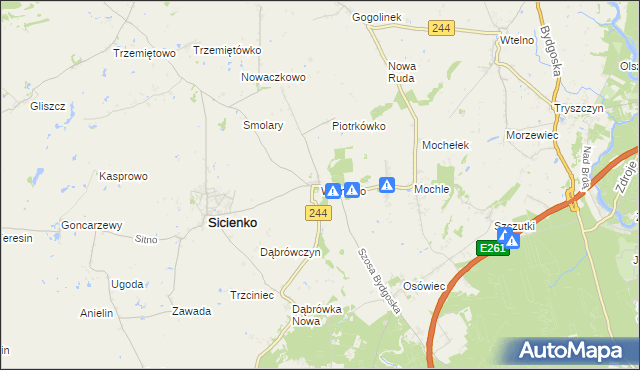 mapa Wojnowo gmina Sicienko, Wojnowo gmina Sicienko na mapie Targeo