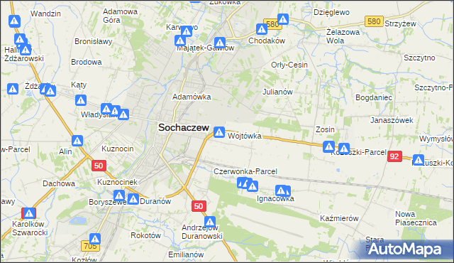 mapa Wojtówka gmina Sochaczew, Wojtówka gmina Sochaczew na mapie Targeo