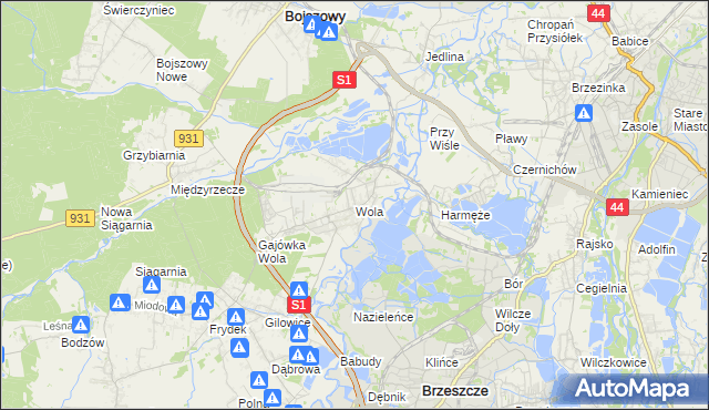 mapa Wola gmina Miedźna, Wola gmina Miedźna na mapie Targeo