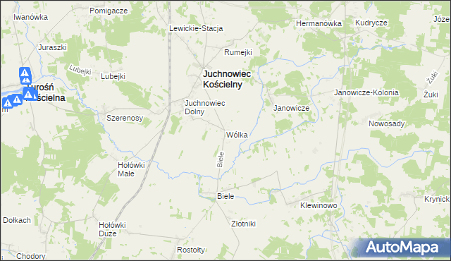 mapa Wólka gmina Juchnowiec Kościelny, Wólka gmina Juchnowiec Kościelny na mapie Targeo