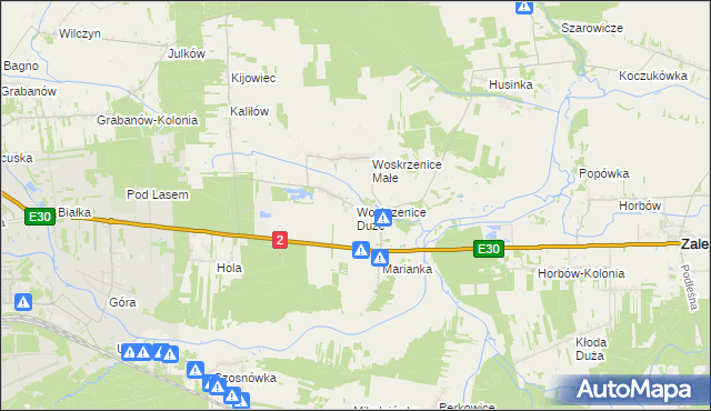 mapa Woskrzenice Duże, Woskrzenice Duże na mapie Targeo