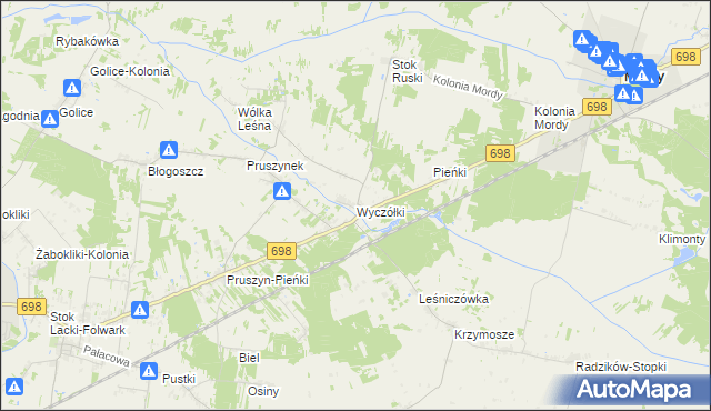 mapa Wyczółki gmina Mordy, Wyczółki gmina Mordy na mapie Targeo