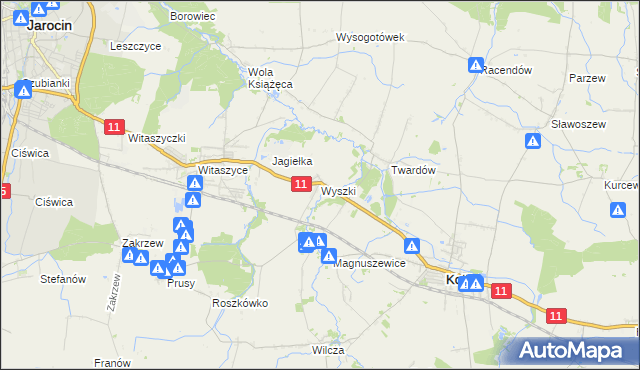 mapa Wyszki gmina Kotlin, Wyszki gmina Kotlin na mapie Targeo