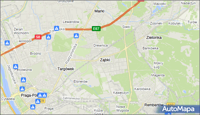 mapa Ząbki powiat wołomiński, Ząbki powiat wołomiński na mapie Targeo