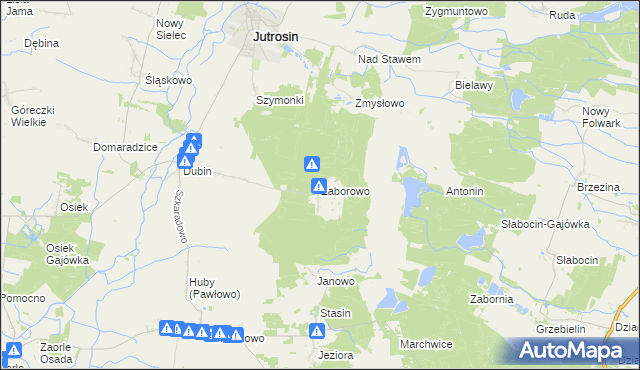 mapa Zaborowo gmina Jutrosin, Zaborowo gmina Jutrosin na mapie Targeo