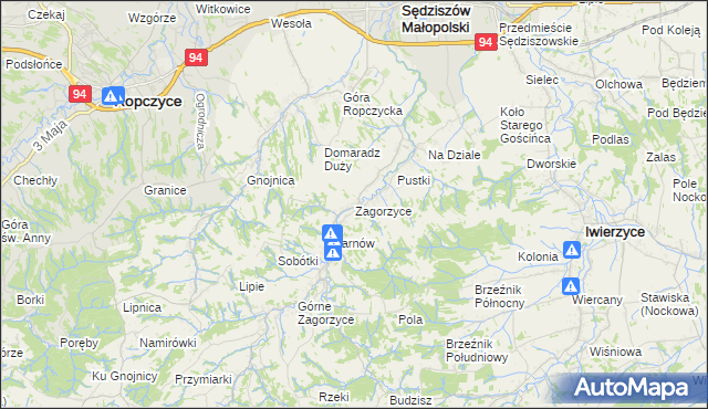 mapa Zagorzyce gmina Sędziszów Małopolski, Zagorzyce gmina Sędziszów Małopolski na mapie Targeo