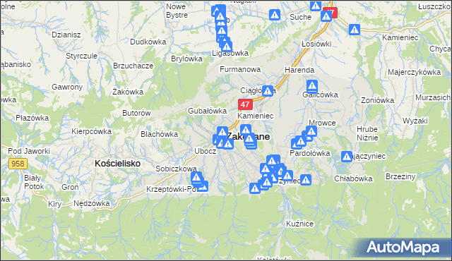 mapa Zakopanego, Zakopane na mapie Targeo