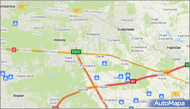 mapa Zakręt gmina Wiązowna, Zakręt gmina Wiązowna na mapie Targeo