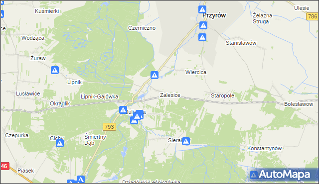 mapa Zalesice gmina Przyrów, Zalesice gmina Przyrów na mapie Targeo