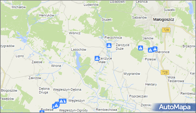 mapa Żarczyce Małe, Żarczyce Małe na mapie Targeo