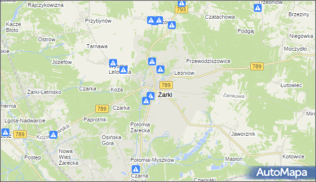 mapa Żarki powiat myszkowski, Żarki powiat myszkowski na mapie Targeo