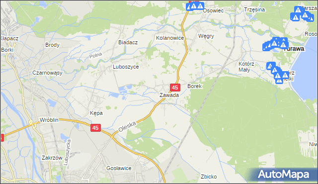 mapa Zawada gmina Turawa, Zawada gmina Turawa na mapie Targeo