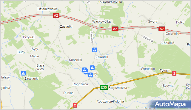 mapa Zawadki gmina Międzyrzec Podlaski, Zawadki gmina Międzyrzec Podlaski na mapie Targeo