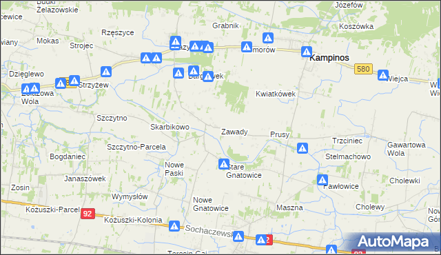 mapa Zawady gmina Kampinos, Zawady gmina Kampinos na mapie Targeo