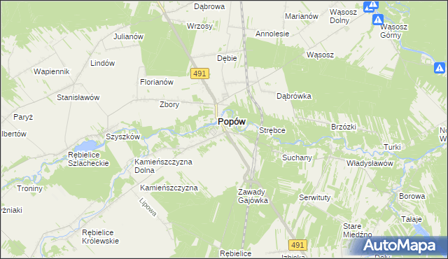 mapa Zawady gmina Popów, Zawady gmina Popów na mapie Targeo