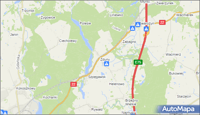 mapa Zduny gmina Starogard Gdański, Zduny gmina Starogard Gdański na mapie Targeo
