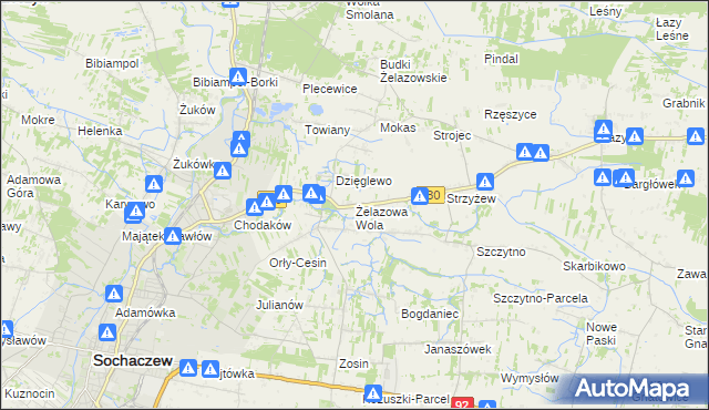 mapa Żelazowa Wola, Żelazowa Wola na mapie Targeo