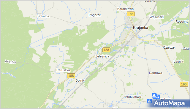 mapa Żeleźnica gmina Krajenka, Żeleźnica gmina Krajenka na mapie Targeo