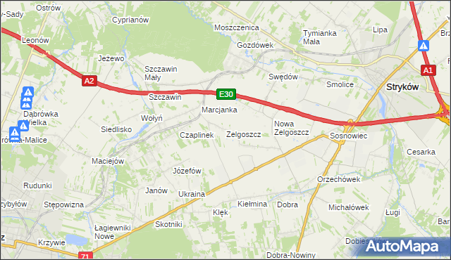 mapa Zelgoszcz gmina Stryków, Zelgoszcz gmina Stryków na mapie Targeo