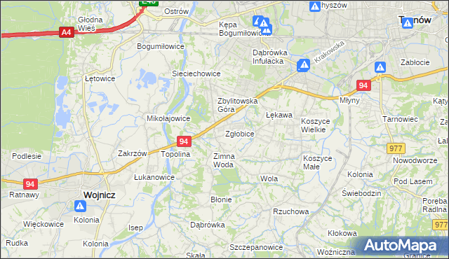 mapa Zgłobice, Zgłobice na mapie Targeo