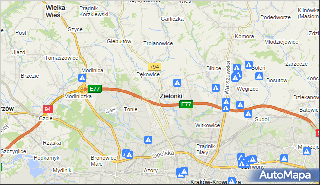 mapa Zielonki powiat krakowski, Zielonki powiat krakowski na mapie Targeo