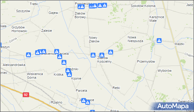 mapa Złaków Kościelny, Złaków Kościelny na mapie Targeo