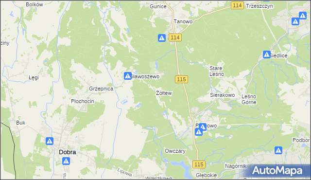 mapa Żółtew, Żółtew na mapie Targeo