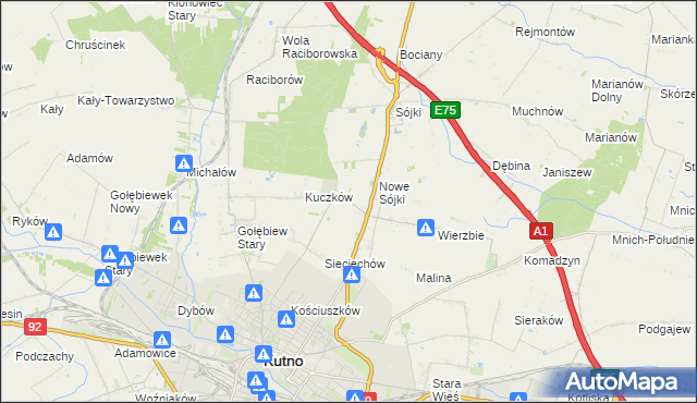 mapa Żurawieniec gmina Kutno, Żurawieniec gmina Kutno na mapie Targeo