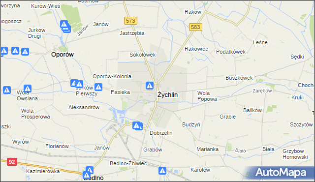 mapa Żychlin powiat kutnowski, Żychlin powiat kutnowski na mapie Targeo